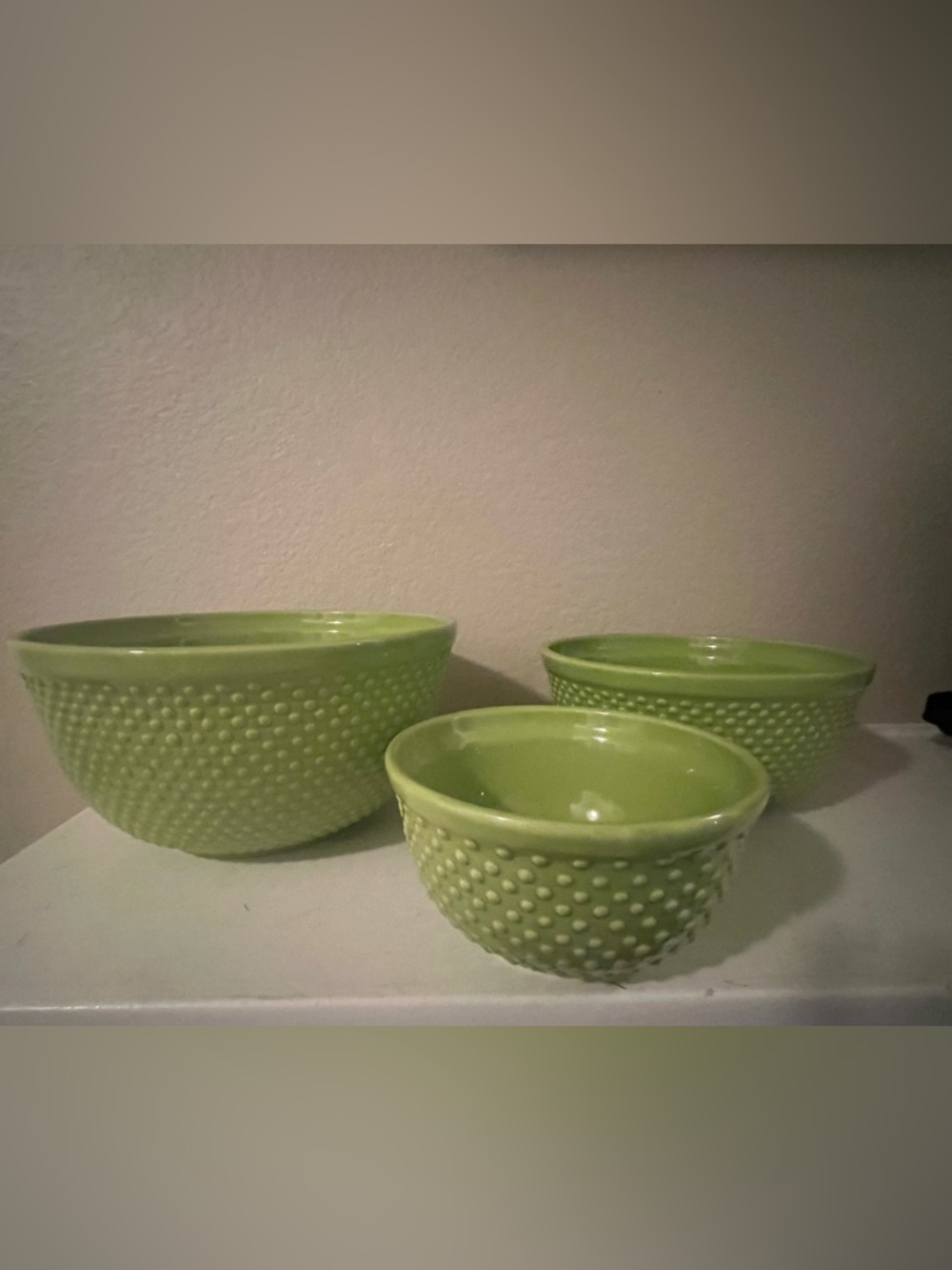 RARE Williams-Sonoma Green Vintage Hobnail Nesting Set - Set of 3